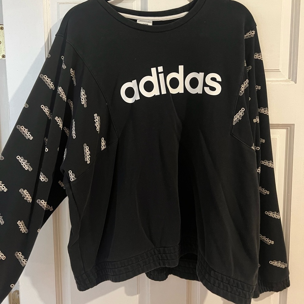 ADIDAS FAVORITE SCRIPT SMOCKED CREWNECK-SCRIPT LONG SLEEVES SWEATSHIRT XL